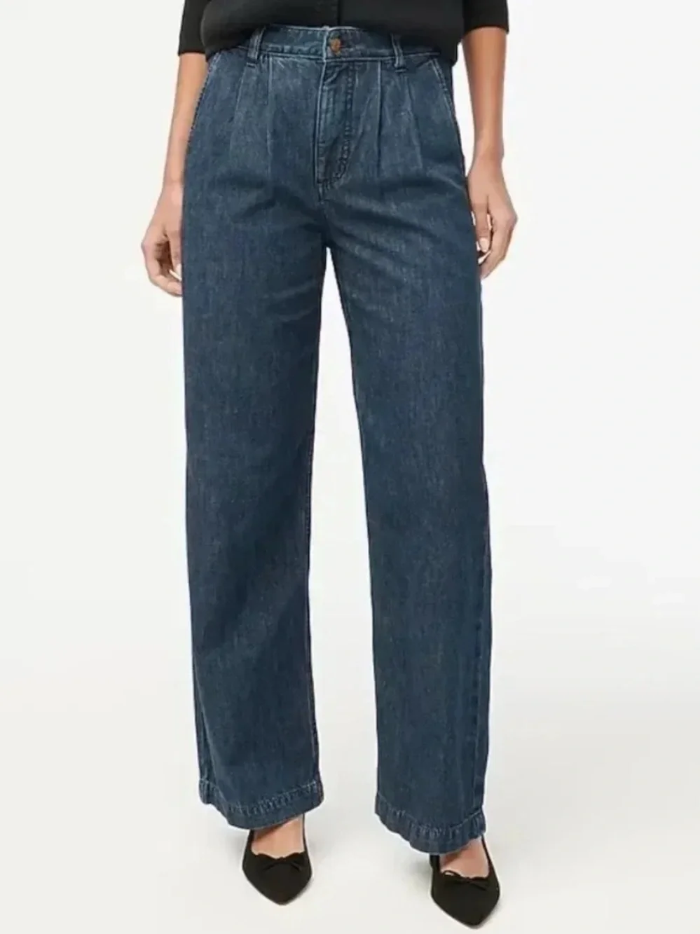 J. Crew Pleated Trouser Jean Blue High Rise Denim Cotton Stretch